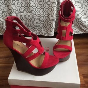 NEW Pink Strapy Cutout Wedge Heels